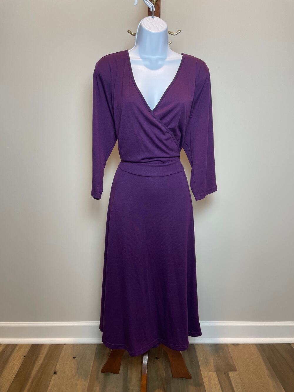 Pinup Fashion Faux Wrap V Neck Midi Dress 18W Deep Purple NWT